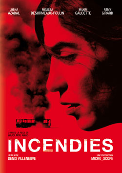 The poster shows the face of the main character of Incendies